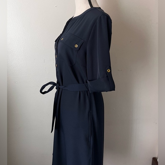 Pop-Over Button Up Shirt Dress With Tie Belt Size 6 - Picture 3 of 6
